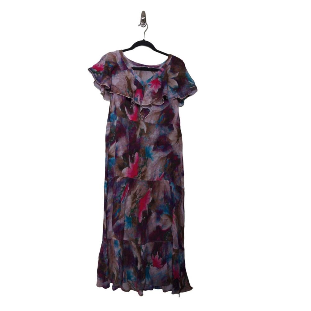 Soft Surroundings Womens Italian Dreams Dress Multicolor Floral Maxi Petite M